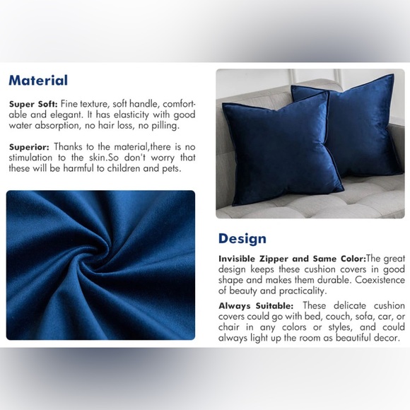 Miulee Velvet Pillow Covers Dark Blue Decorative Square Pillowcase - Picture 7 of 7